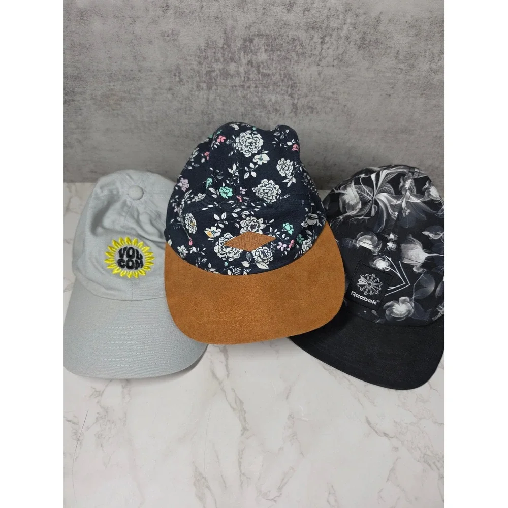 Mens Hat Bundle Volcom Sunflower Empyre Floral Reebok Classic 5 Panel 3pc Lot